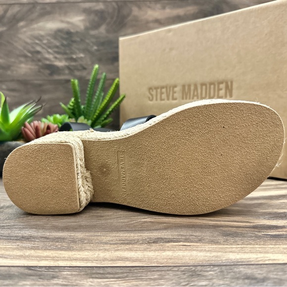NIB Steve Madden Kelton Espadrille Platform Ankle Strap Sandal Black Leather 8 - Picture 8 of 13